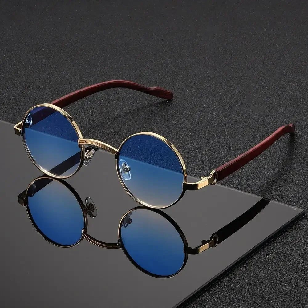 Gafas de Sol Redondas Mujer Marco Metal Patillas Madera