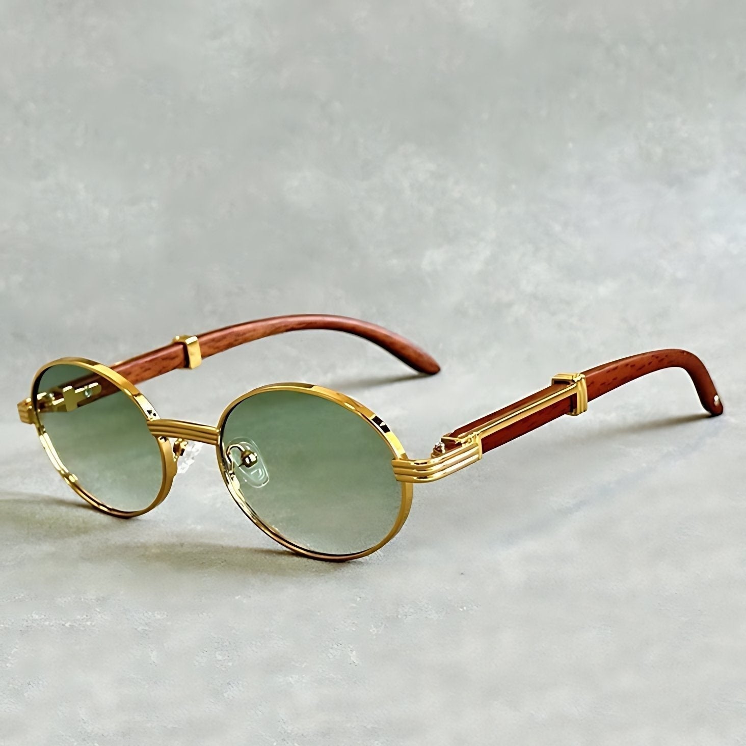 Gafas de Sol Redondas Mujer Montura Dorada Patillas Madera