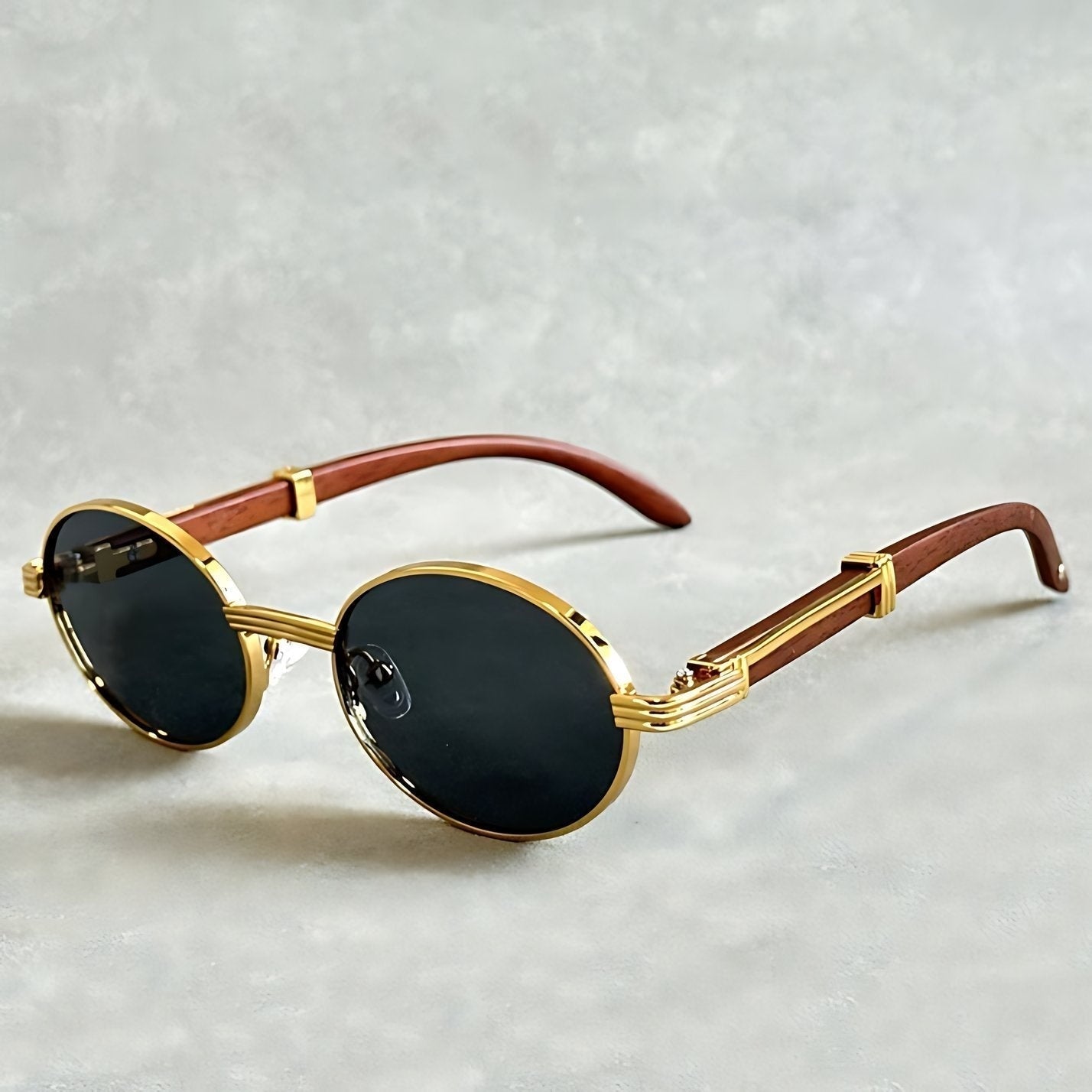 Gafas de Sol Redondas Mujer Montura Dorada Patillas Madera
