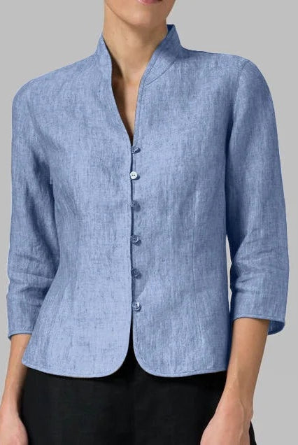Gema | Blusa de Lino Mujer Cuello Mao Manga 3/4