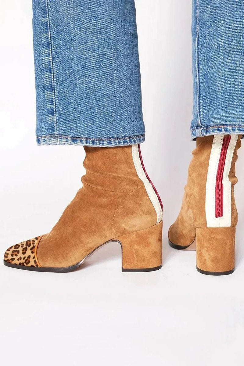 Gema | Botines de Ante con Tacón de Bloque Mujer Estampado Leopardo