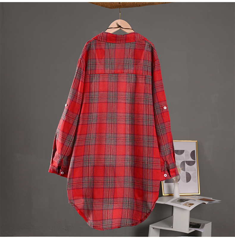 Gema | Camisa de Algodón de Cuadros Oversize Mujer Manga Larga