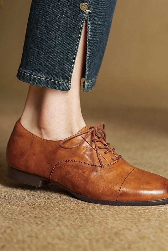 Gloria | Zapatos Oxford de Cuero Genuino Mujer Cordones Cap Toe