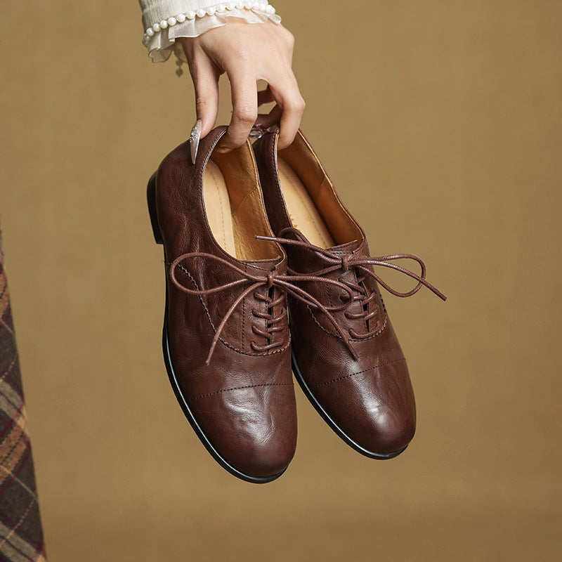 Gloria | Zapatos Oxford de Cuero Genuino Mujer Cordones Cap Toe