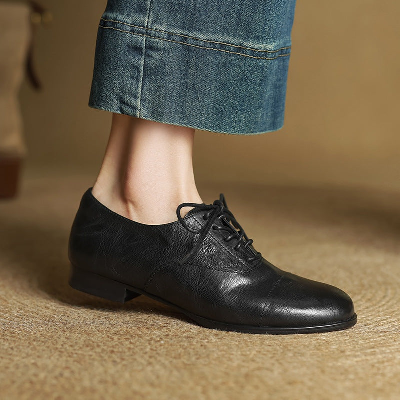 Gloria | Zapatos Oxford de Cuero Genuino Mujer Cordones Cap Toe