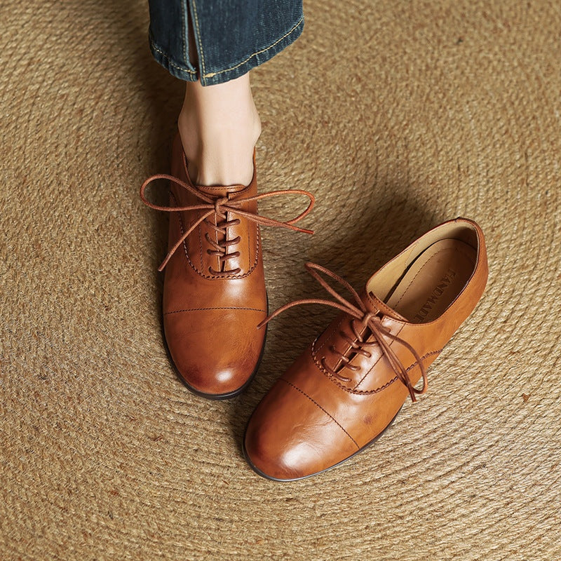 Gloria | Zapatos Oxford de Cuero Genuino Mujer Cordones Cap Toe