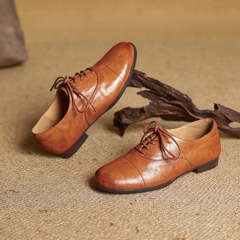 Gloria | Zapatos Oxford de Cuero Genuino Mujer Cordones Cap Toe