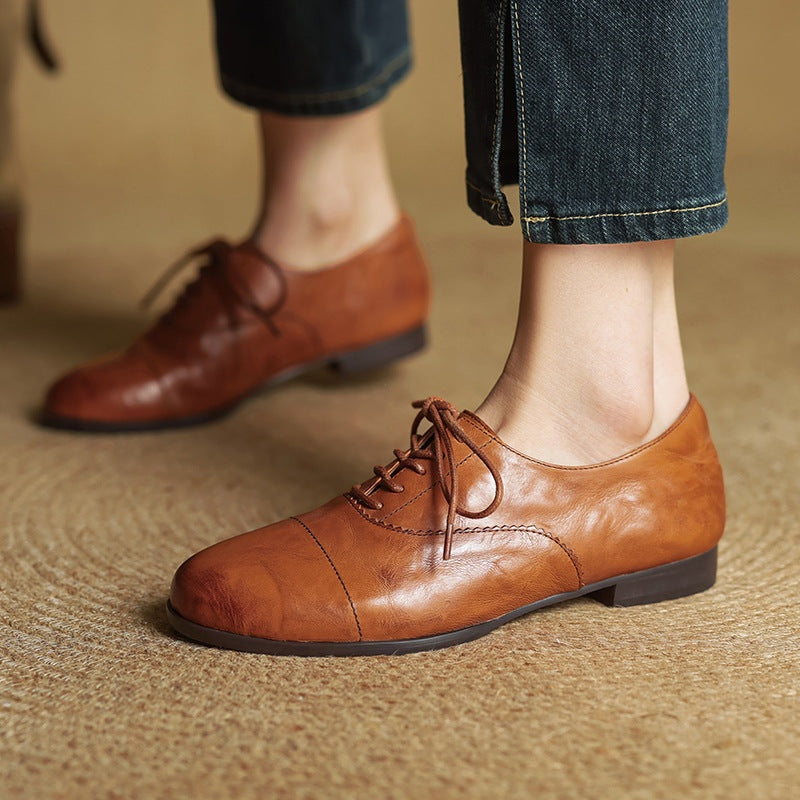 Gloria | Zapatos Oxford de Cuero Genuino Mujer Cordones Cap Toe