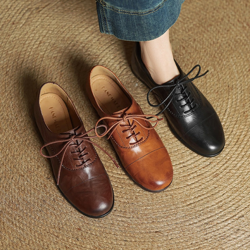 Gloria | Zapatos Oxford de Cuero Genuino Mujer Cordones Cap Toe