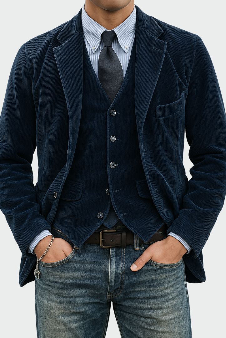 Gonzalo | Blazer de Pana Hombre con Chaleco Solapa Clásica