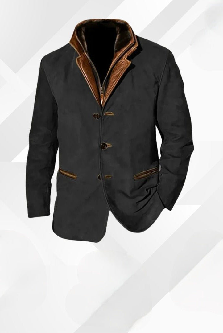 Gonzalo | Chaqueta de Cuero con Detalles de Ante Hombre Cuello Solapa