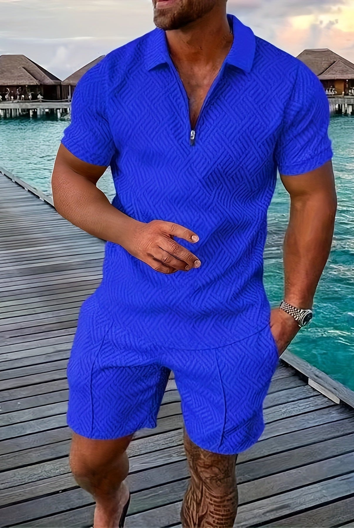 Gonzalo | Conjunto de Camisa y Pantalón Corto Hombre Estampado Geométrico