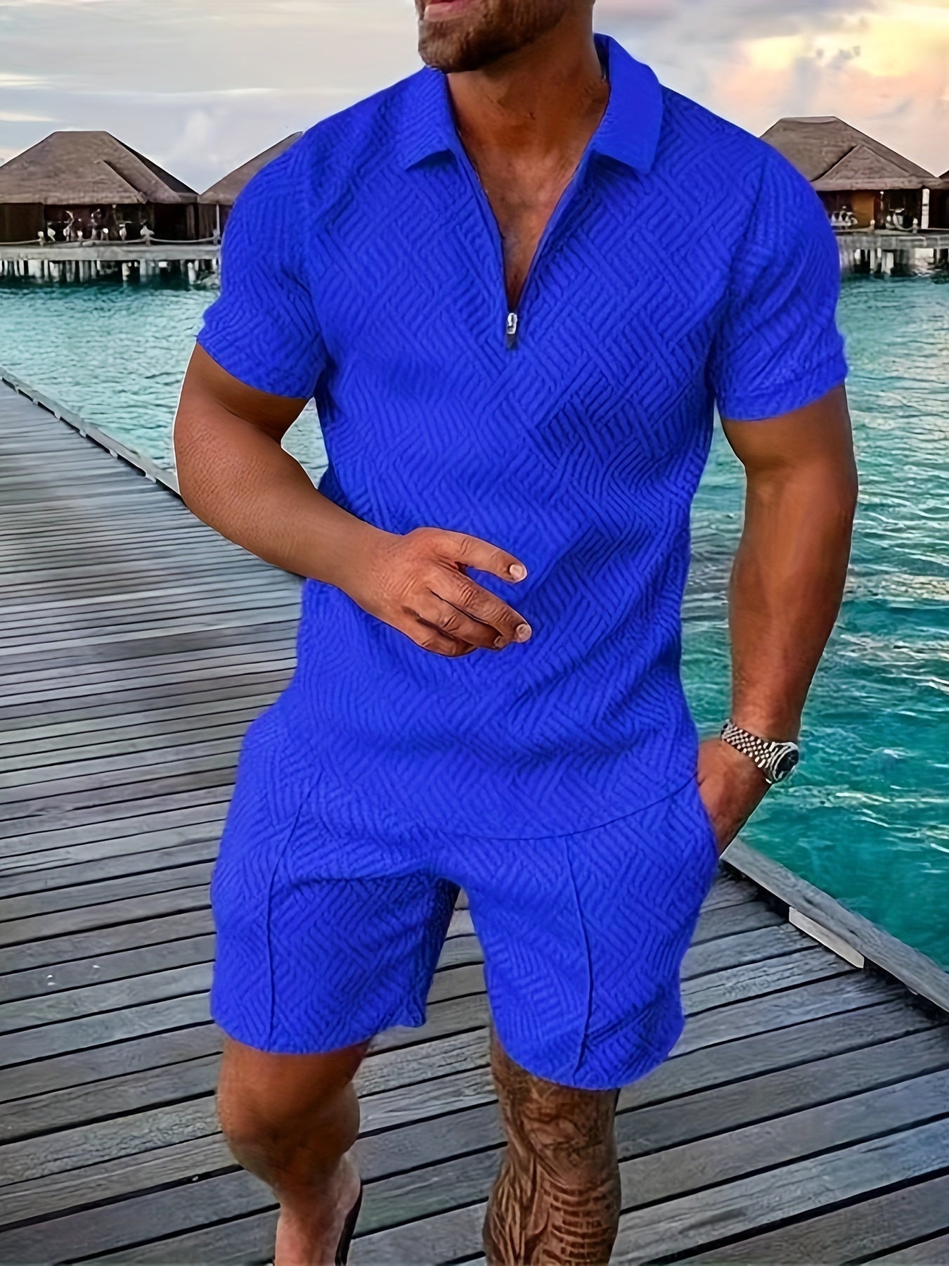 Gonzalo | Conjunto de Camisa y Pantalón Corto Hombre Estampado Geométrico
