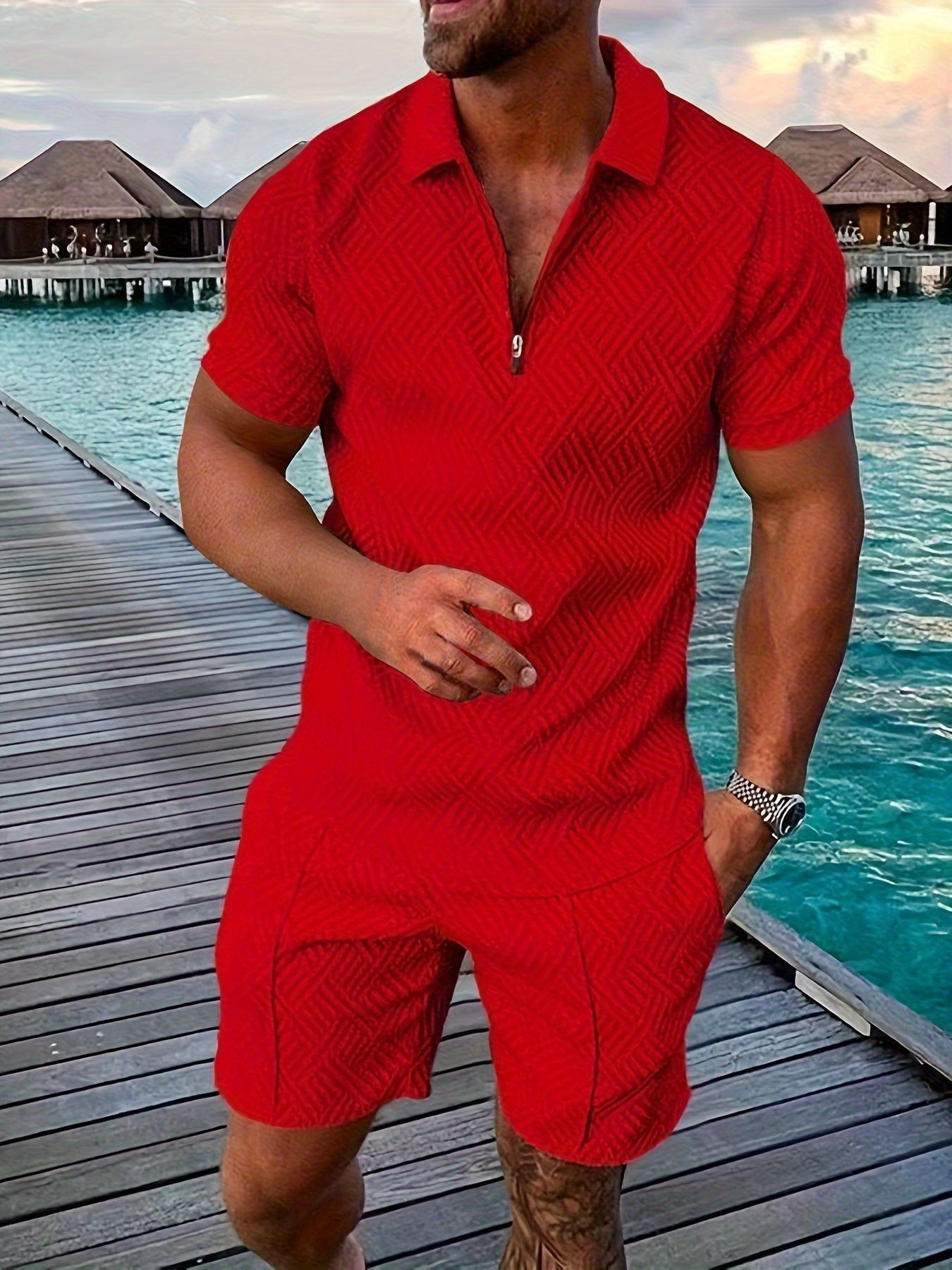 Gonzalo | Conjunto de Camisa y Pantalón Corto Hombre Estampado Geométrico