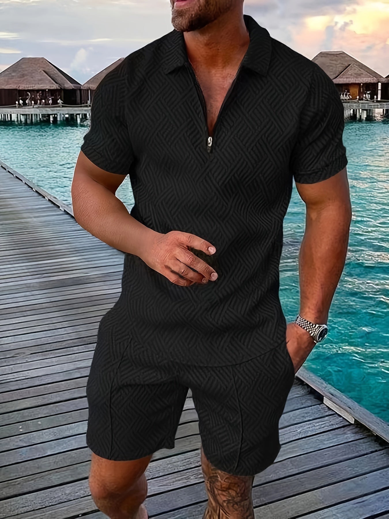 Gonzalo | Conjunto de Camisa y Pantalón Corto Hombre Estampado Geométrico