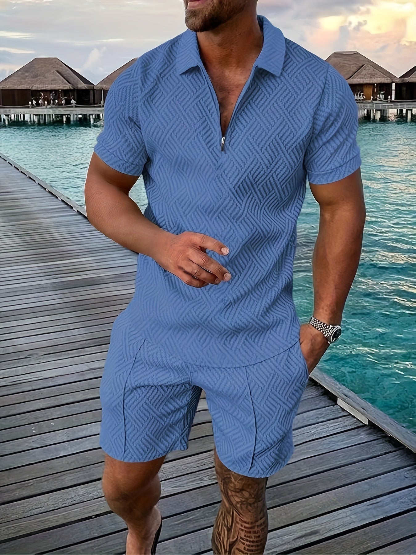 Gonzalo | Conjunto de Camisa y Pantalón Corto Hombre Estampado Geométrico
