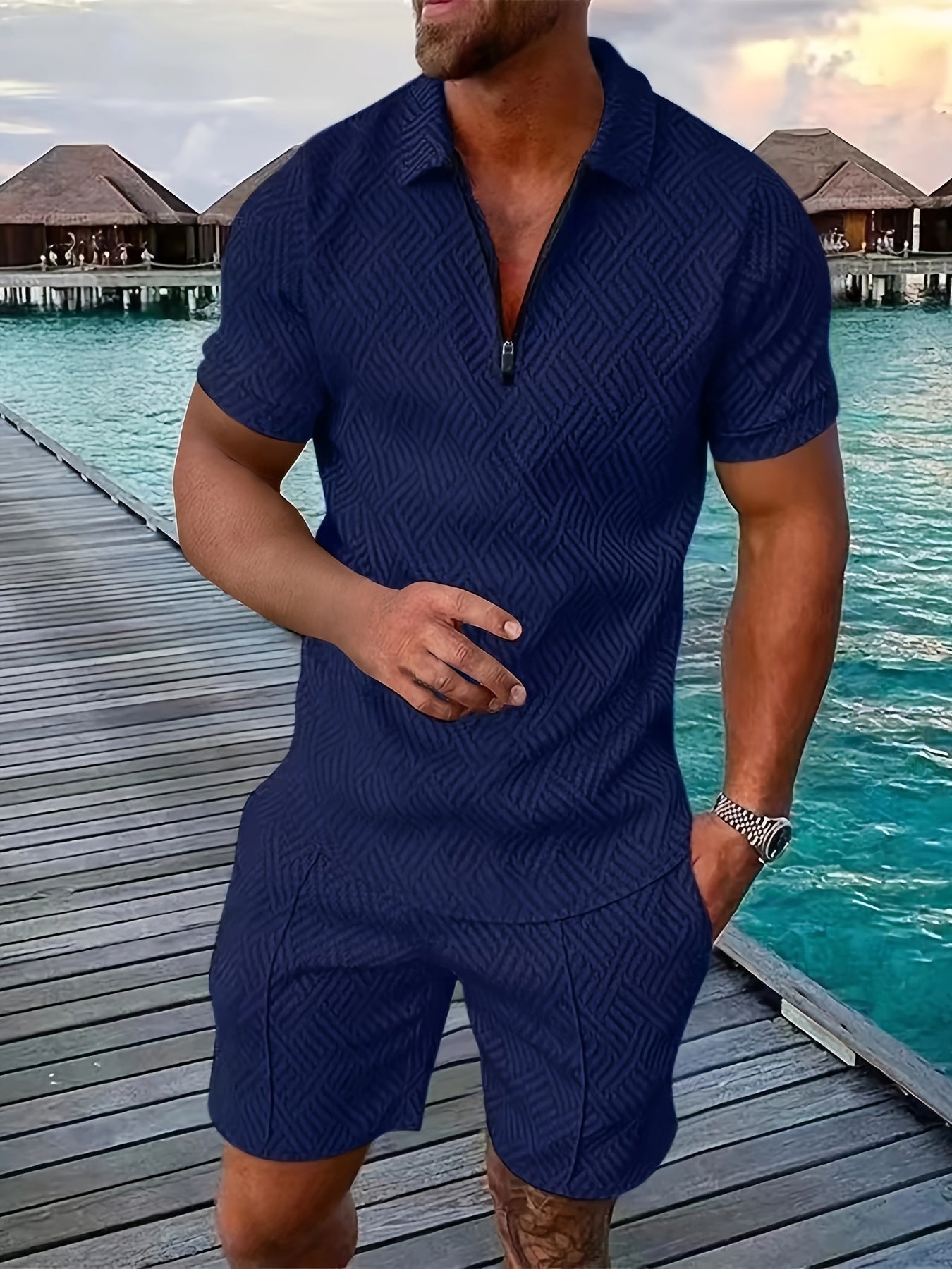 Gonzalo | Conjunto de Camisa y Pantalón Corto Hombre Estampado Geométrico