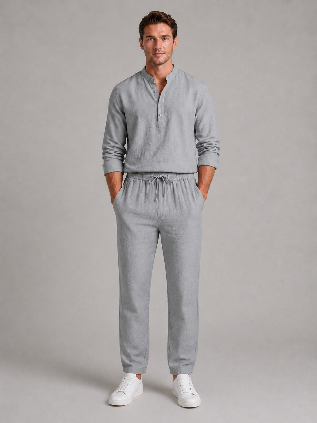 Gonzalo | Conjunto de Lino Hombre Camisa Cuello Mao Pantalón Jogger