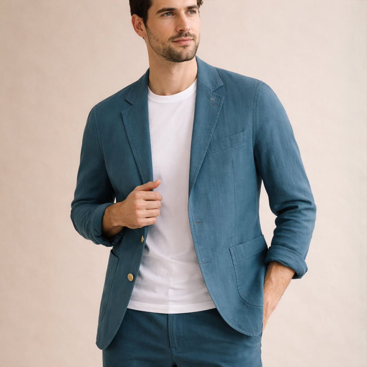 Guillermo | Blazer de Lino Hombre Americana Casual Solapa Muesca