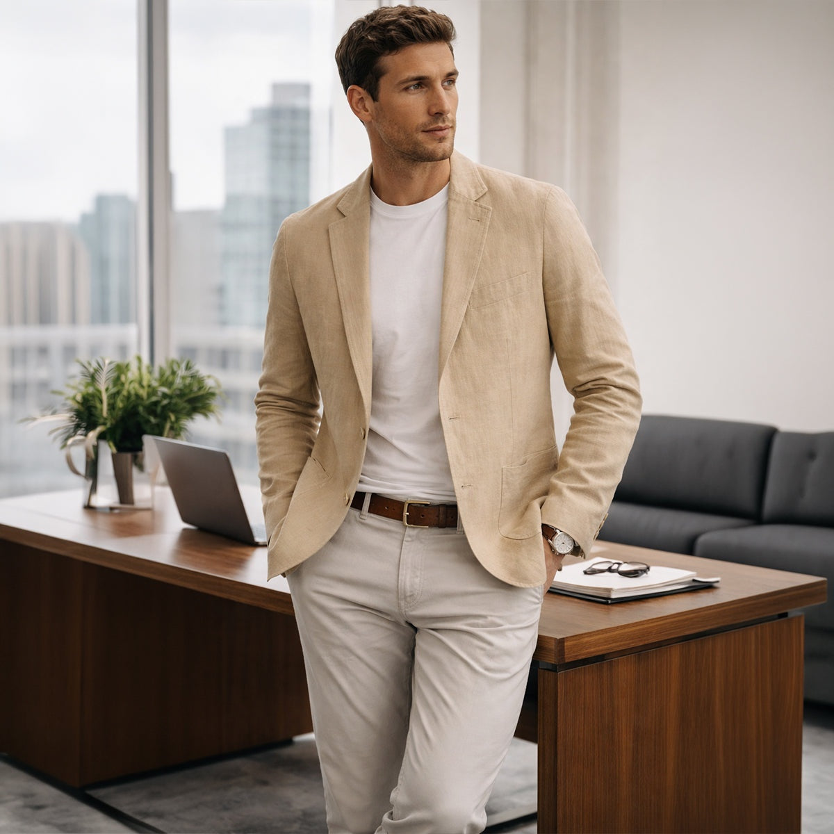 Guillermo | Blazer de Lino Hombre Americana Casual Solapa Muesca