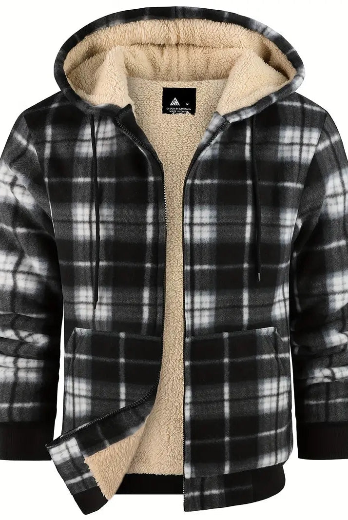 Guillermo | Cazadora de Borreguito Hombre Invierno Cuadros con Capucha