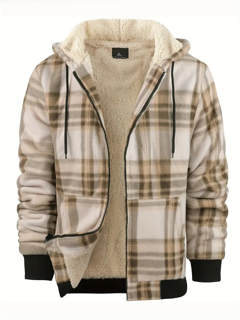 Guillermo | Cazadora de Borreguito Hombre Invierno Cuadros con Capucha