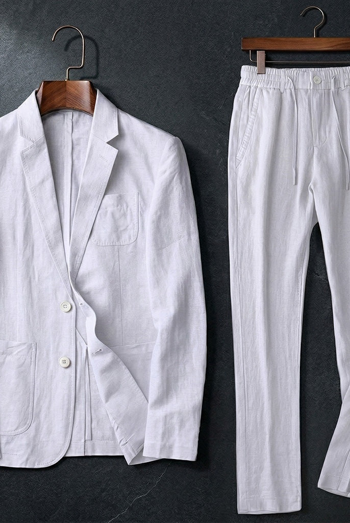 Guillermo | Conjunto de Lino Blazer y Pantalón Hombre Cintura Elástica