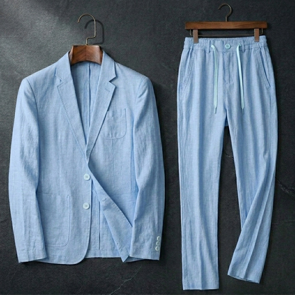 Guillermo | Conjunto de Lino Blazer y Pantalón Hombre Cintura Elástica