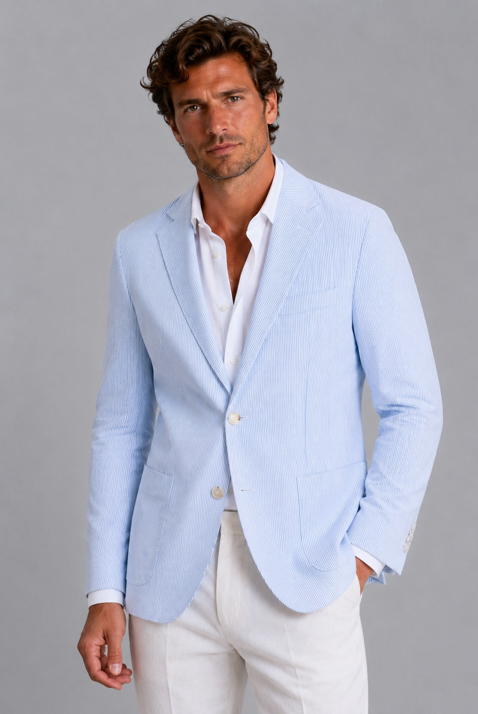 Héctor | Blazer de Seersucker a Rayas Hombre Americana Ligera