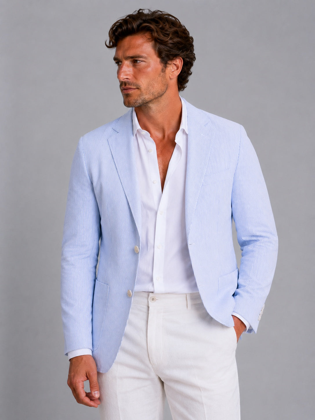 Héctor | Blazer de Seersucker a Rayas Hombre Americana Ligera