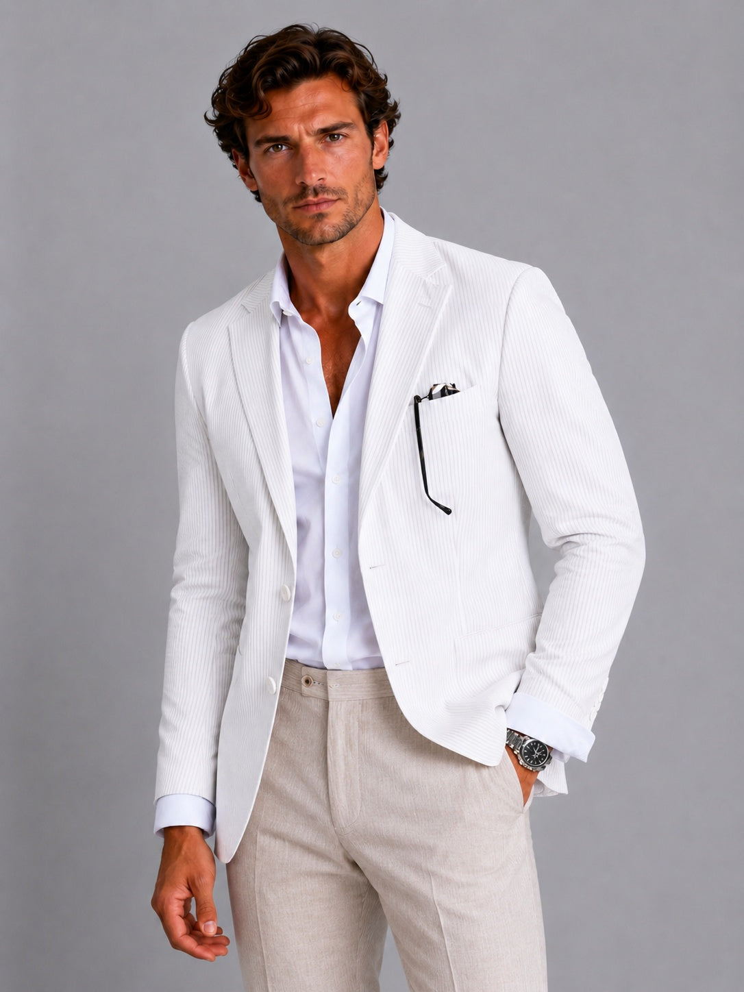 Héctor | Blazer de Seersucker a Rayas Hombre Americana Ligera