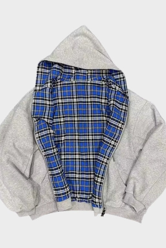 Iker | Sudadera Oversize Reversible con Capucha Hombre Cuadros