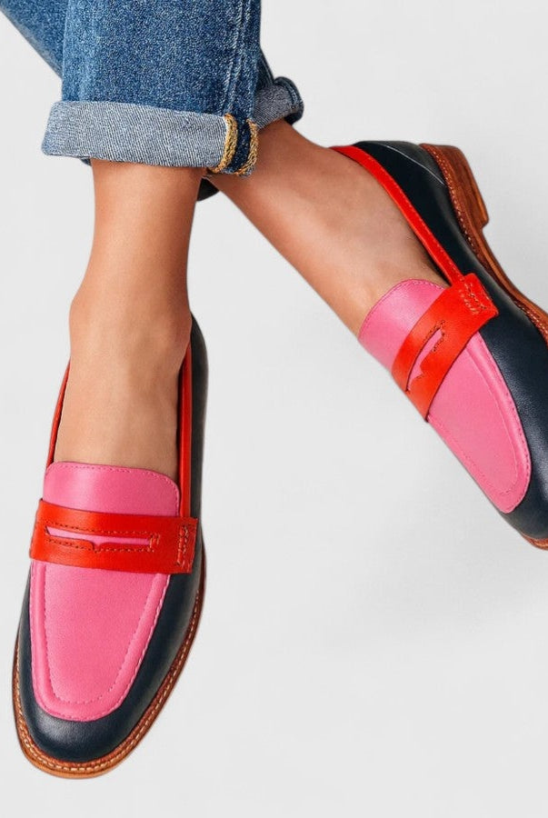Inés | Mocasines Negros Penny Loafer Mujer Punta Redonda