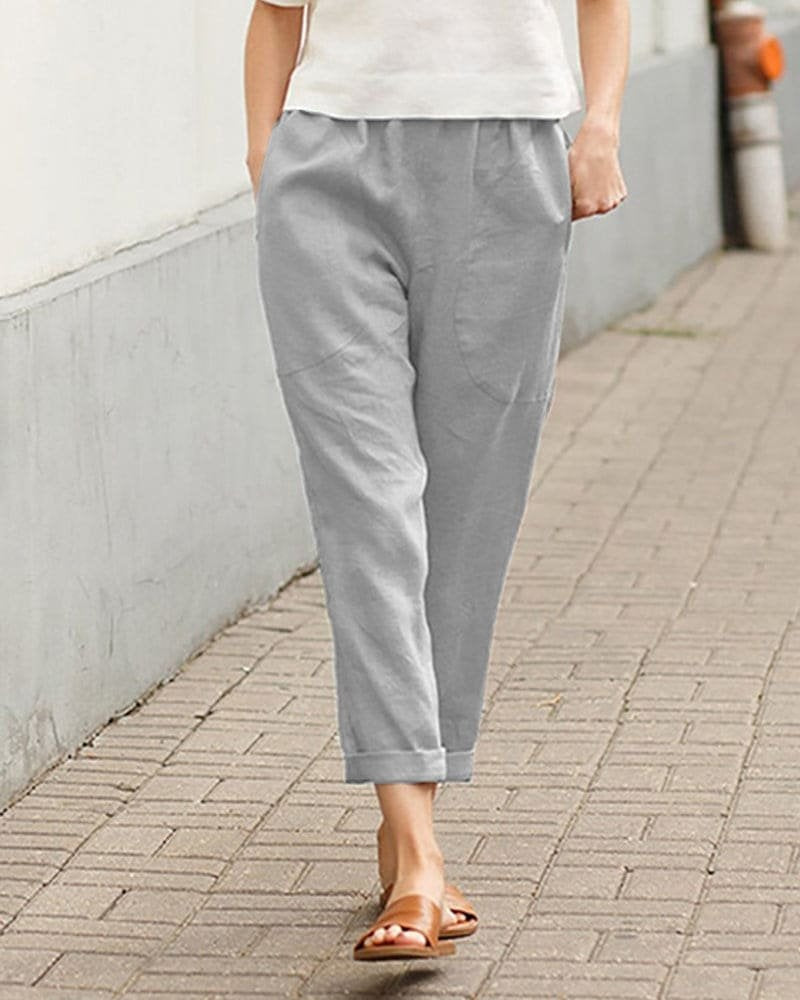 Inés | Pantalón de Lino con Cintura Elástica Mujer Piernas Tapered