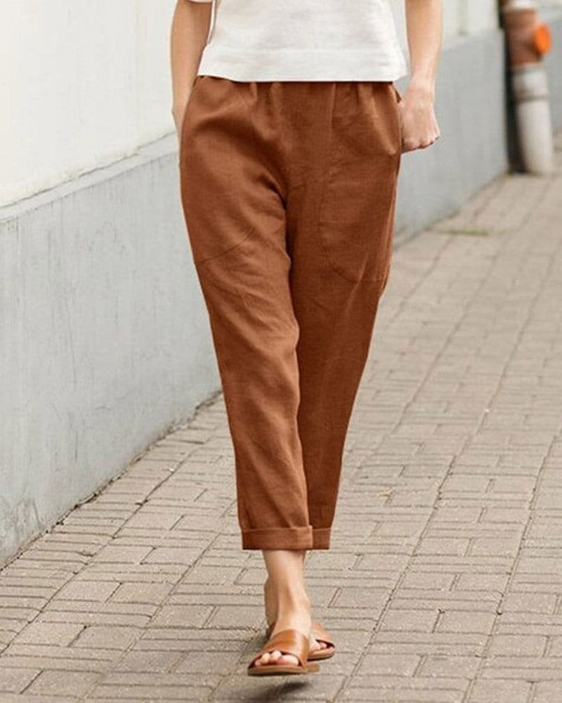 Inés | Pantalón de Lino con Cintura Elástica Mujer Piernas Tapered