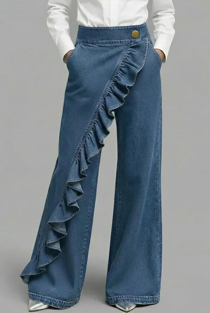 Inés | Vaqueros Wide Leg con Volantes Mujer Cintura Alta