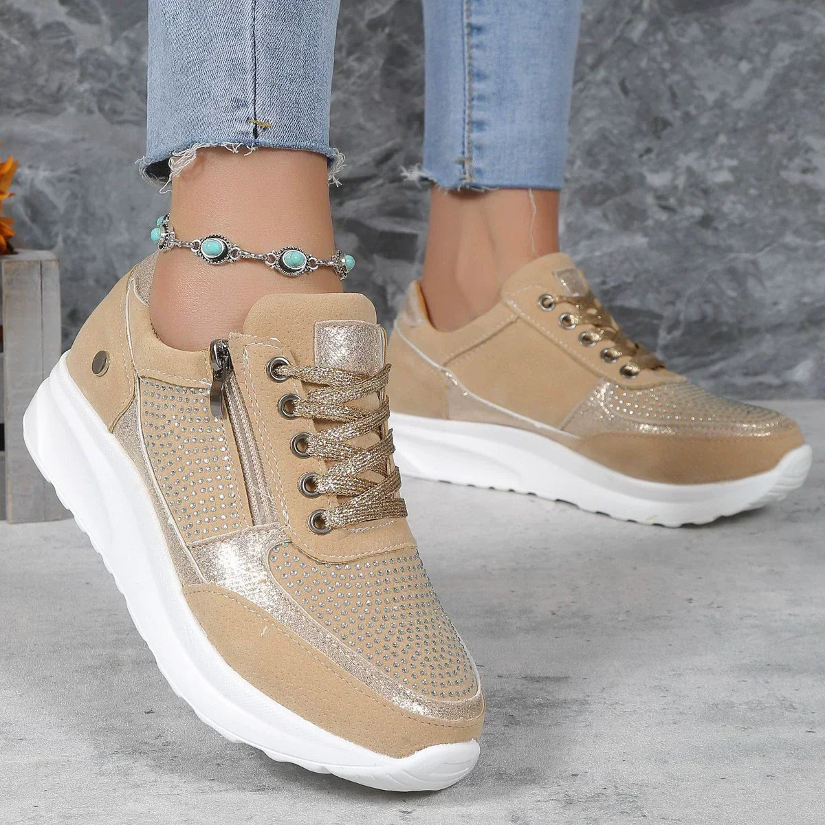 Inés | Zapatillas Deportivas con Cremallera Lateral Mujer Plataforma