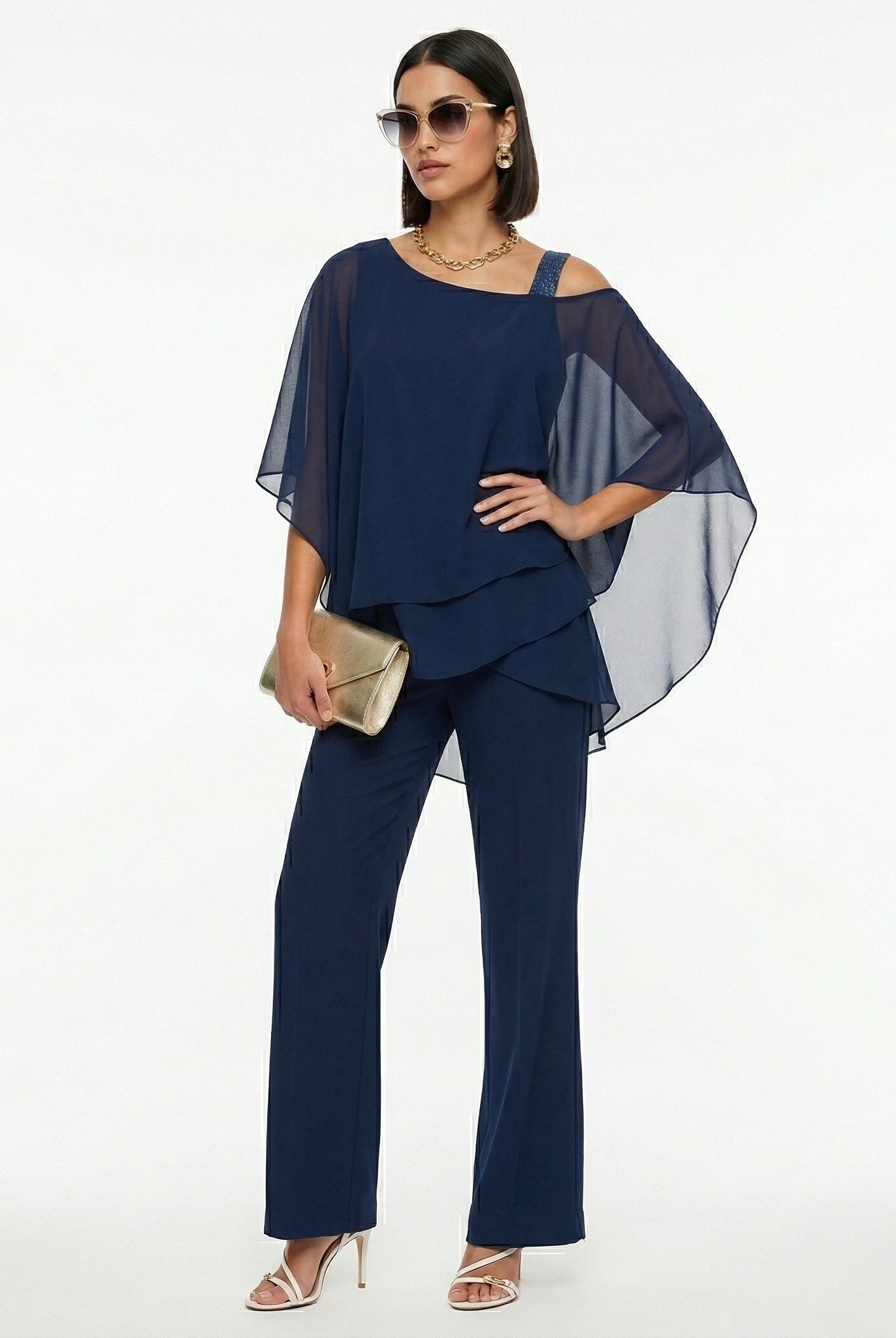 Inmaculada | Conjunto Elegante de Gasa Mujer Escote Asimétrico