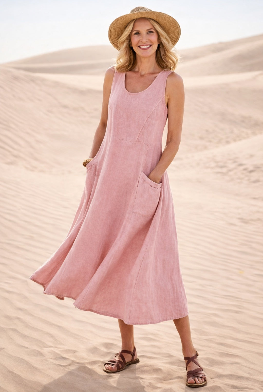 Inmaculada | Vestido Midi Casual con Bolsillos Mujer Sin Mangas