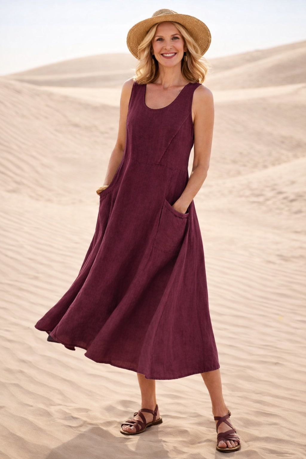 Inmaculada | Vestido Midi Casual con Bolsillos Mujer Sin Mangas