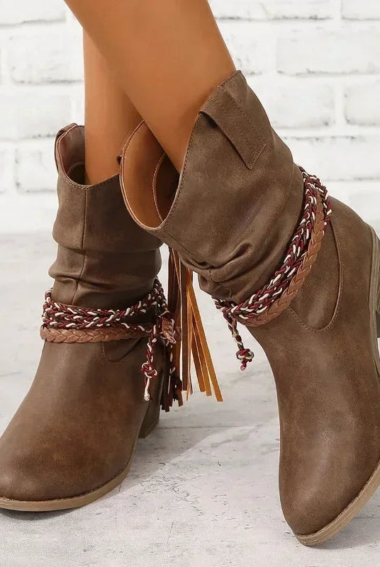 Irene | Botas Cowboy Mujer Ante Caña Media Flecos