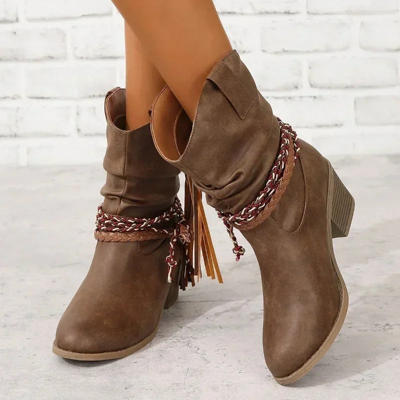 Irene | Botas Cowboy Mujer Ante Caña Media Flecos
