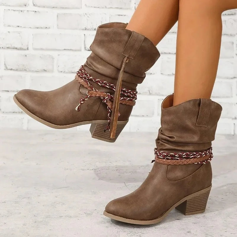 Irene | Botas Cowboy Mujer Ante Caña Media Flecos