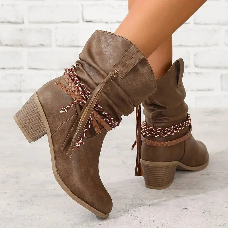 Irene | Botas Cowboy Mujer Ante Caña Media Flecos