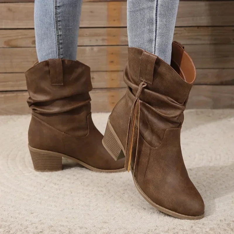 Irene | Botas Cowboy Mujer Ante Caña Media Flecos