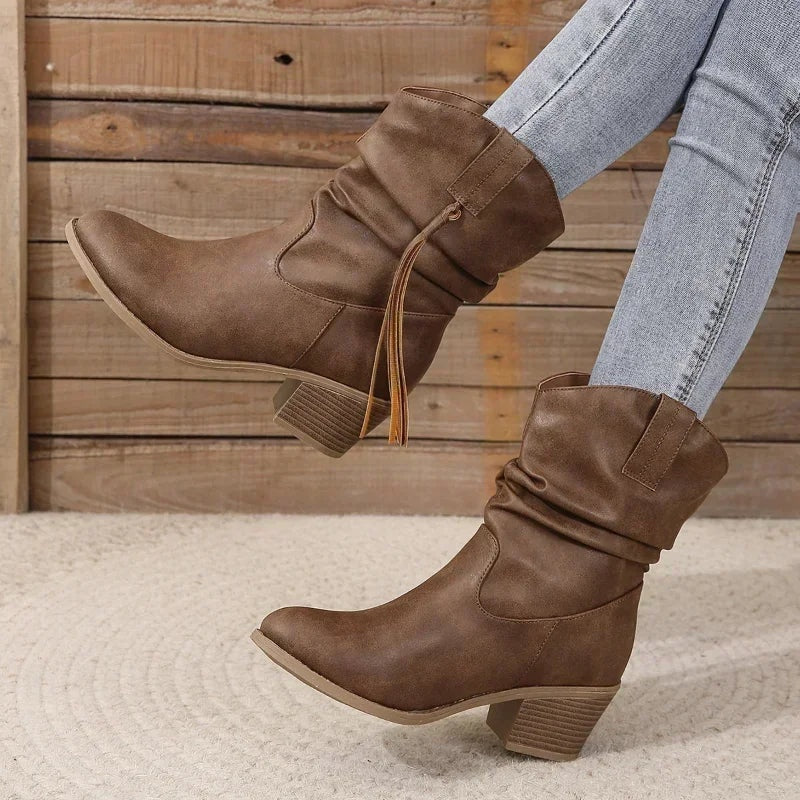 Irene | Botas Cowboy Mujer Ante Caña Media Flecos