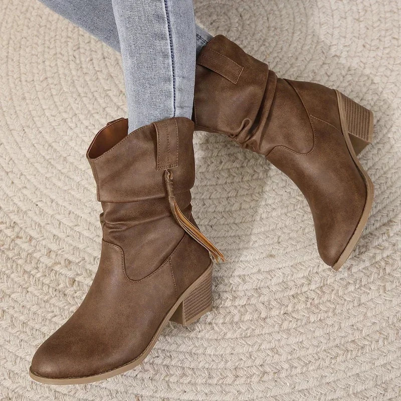 Irene | Botas Cowboy Mujer Ante Caña Media Flecos