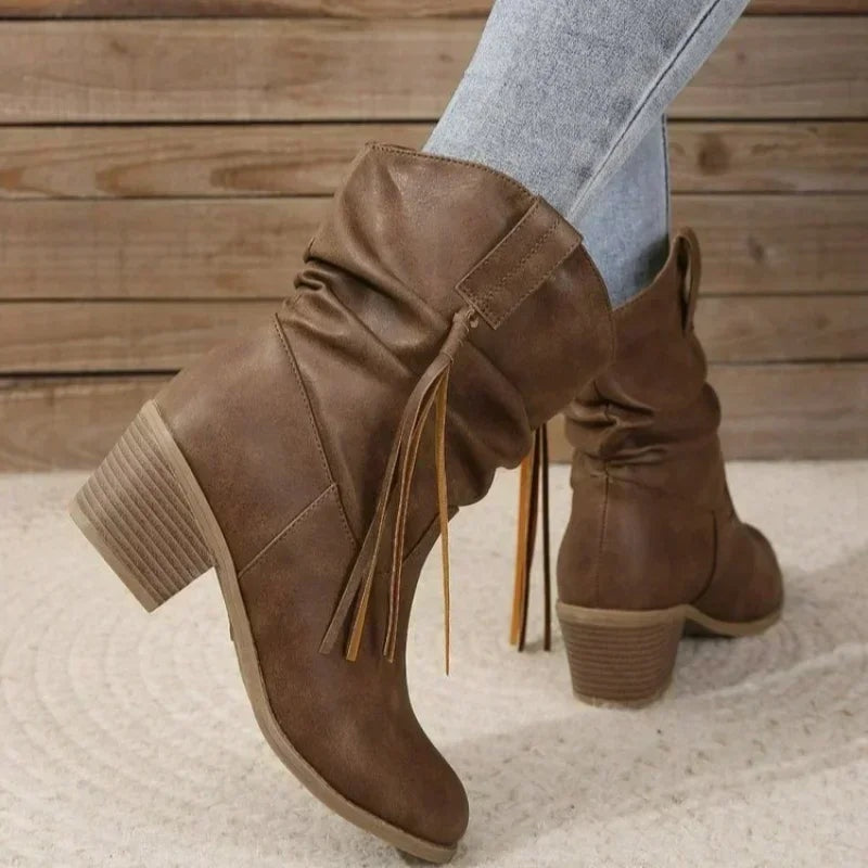 Irene | Botas Cowboy Mujer Ante Caña Media Flecos
