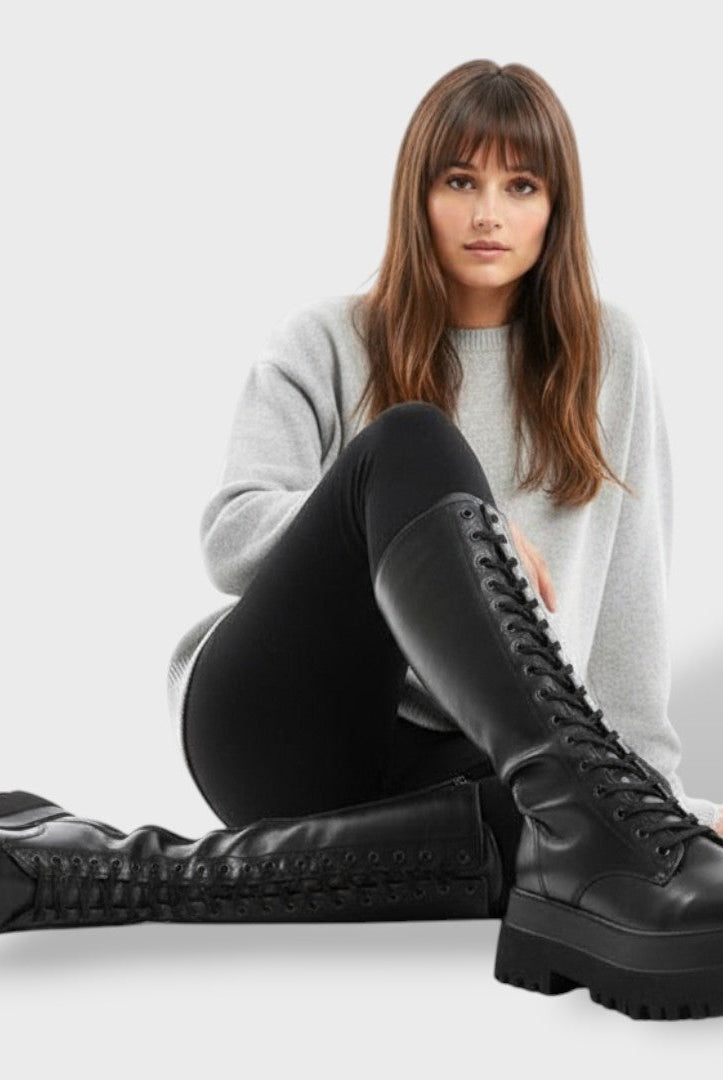 Irene | Botas Militares de Caña Alta Mujer Con Cordones Suela Track