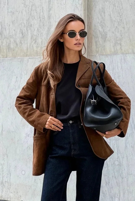 Irene | Chaqueta de Ante Mujer Solapa Corte Recto